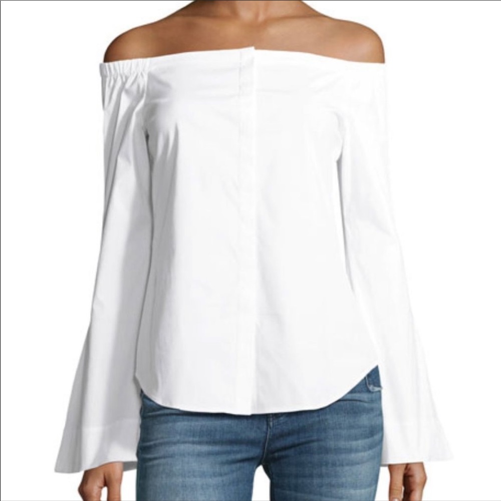 Theory White Off Shoulder Auriana B Top